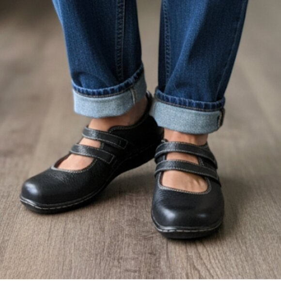 Clarks Bendables Mandy May Double Strap Mary Janes Black Leather Womens Size 7.5 - Picture 1 of 11